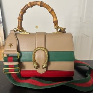 GUCCI
Beige/Red/Green Leather Dionysus Medium Top Handle Bag